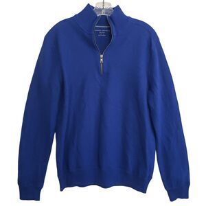 Banana Republic Men's 100% Wool Qtr. Zip Pullover Blue Sweater, Size XL